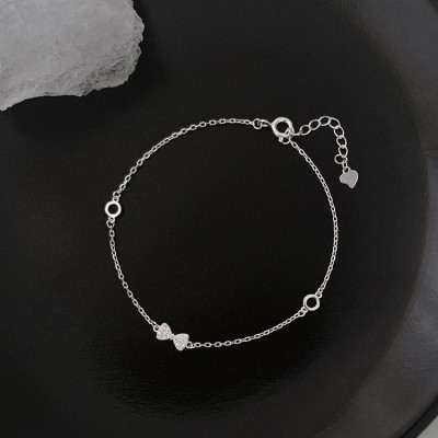 Lắc tay nữ bạc 925 mặt nơ đính đá tấm dễ thương Dế Bạc - LT4658