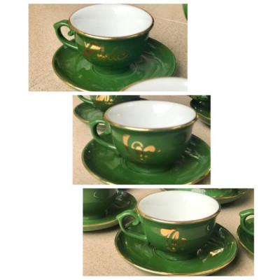 Bộ ấm chén phú quý men rêu vẽ vàng Phúc Lộc Thọ gốm sứ Bát Tràng cao cấp