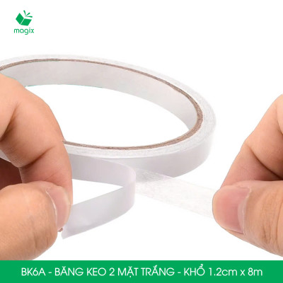 BK6A - 6 cuộn băng keo 2 mặt siêu dính - Khổ 1.2cm x 8m - Băng dính 2 mặt, băng keo hai mặt