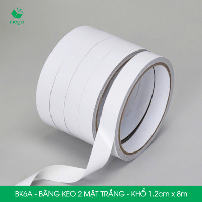 BK6A - 6 cuộn băng keo 2 mặt siêu dính - Khổ 1.2cm x 8m - Băng dính 2 mặt, băng keo hai mặt