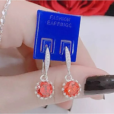 Bông tai mặt đá tròn chất liệu bạc MS162a