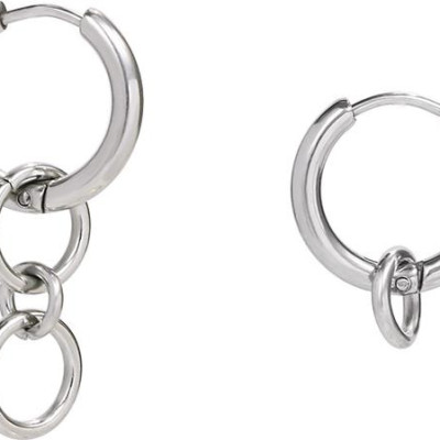 Đôi khuyên tai bông tai unisex chuỗi tròn bất đối xứng 