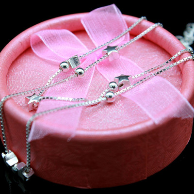 Lắc Chân Nữ Bạc Ý Bạc Hiểu Minh LC134 Dây Kép Ngôi Sao