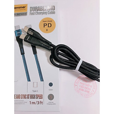 Dây sạc nhanh Ham mer C14, Type C to Type C, PD 60W, dây dù chống cắt và truyền dữ liệu tốt, Hàng chính hãng