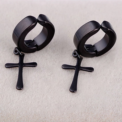 Bông tai kẹp thánh giá tòn ten BT380, Khuyên tai thánh giá kẹp thời trang unisex - Màu đen