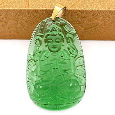 Mặt dây chuyền Phật Thiên Thủ Thiên Nhãn pha lê xanh lá size lớn 5cm MFNXL8 - phật bản mệnh tuổi Tý