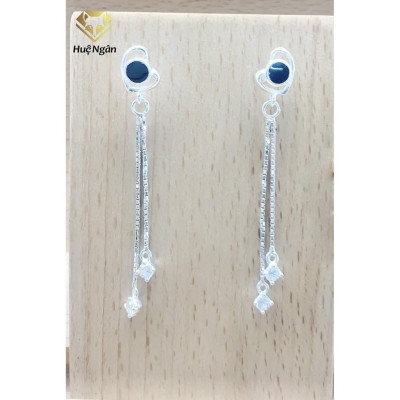 Bông tai bạc Ý 925 Huệ Ngân - Tim xinh dáng dài ZCE15118
