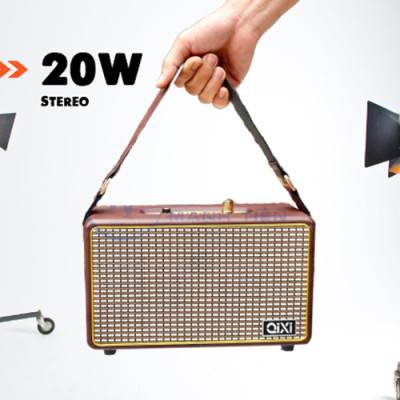 Loa bluetooth QIXI SK-2025 - Loa nghe nhạc bọc da thiết kế cổ điển sang trọng - Hệ thống loa 2.1 công suất 20W âm thanh trầm ấm - Tích hợp cổng micro 6.5mm - Đầy đủ các cổng kết nối Bluetooth, AUX, USB, TF card - Dung lượng pin cao - Hàng nhập khẩu