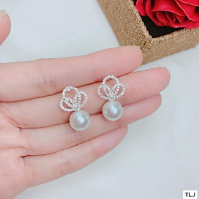 Bông tai bạc khuyên tròn ổ đá cao cấp chất liệu bằng bạc s925 MS1095