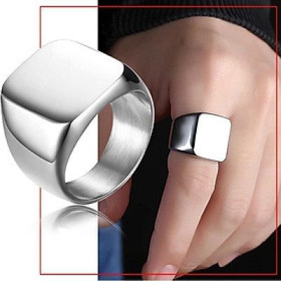 Nhẫn nam titan thép không gỉ inox cao cấp thời trang mặt trơn vuông to trangsucpt màu trắng PTNNA23