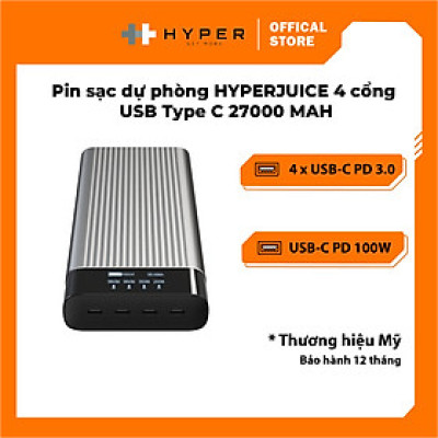 PIN SẠC DỰ PHÒNG HYPERJUICE BATTERY PACK 4*USB-C 27000 MAH HÀNG CHÍNH HÃNG