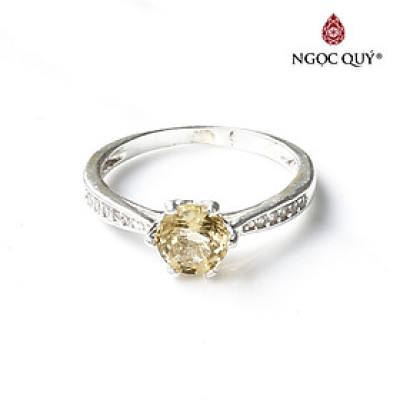 Nhẫn bạc mặt đá citrine thạch anh vàng mệnh thổ, kim - Ngọc Quý Gemstones