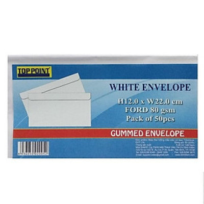Bao Thư Trắng Toppoint 12 x 22 cm Có Keo (50 Cái/Lốc)