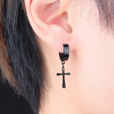 Bông tai kẹp thánh giá tòn ten BT380, Khuyên tai thánh giá kẹp thời trang unisex - Màu đen