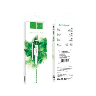 Cáp sạc nhanh 2.4A Hoco DU01 Micro dây PVC siêu bền truyền dữ liệu tốc độ cao dài 1M cho Android - Hàng chính hãng