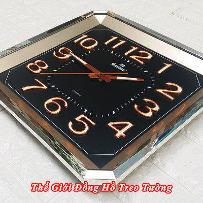 Đồng Hồ Treo Tường Cao Cấp EASTAR Có DẠ QUANG Hình Vuông Cách Điệu - Máy KIM TRÔI NHẬT - Số Nổi 3D - Tặng Pin Maxell - BH 1 Năm