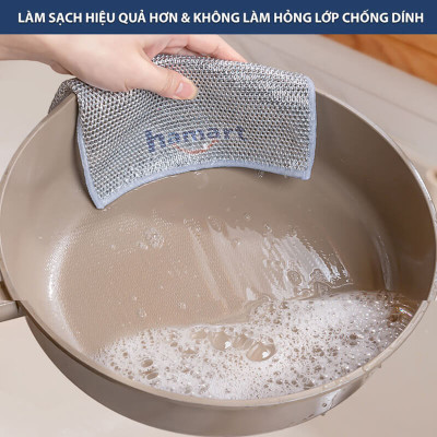 Khăn Lưới Rửa Bát Dày 2 Lớp Giẻ Rửa Chén Dây Kim Loại 20cm Chà Nồi Chảo Thép Inox Cọ Bếp Đa Năng