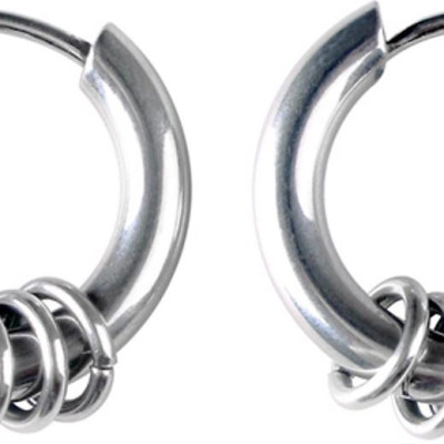 Bông tai nam khoen tròn 12mm màu bạc