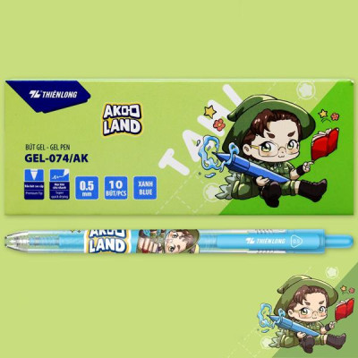 Hộp 10 Bút Gel 0.5 mm - Nhân Vật Akooland Tahi - Thiên Long - GEL-074/AK - Mực Xanh