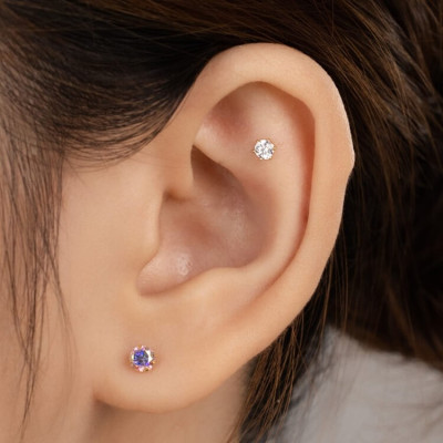 Khuyên Tai Vàng 14KY Pink Aurora CZ (V0185) - MOON Jewelry