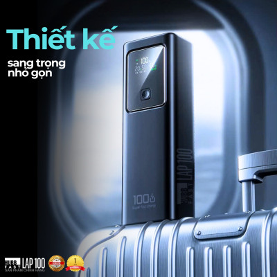 Pin Sạc Dự Phòng Laptop HubbFast LAP100 100W 26800mAh, Sạc Nhanh PD Type-C USB-A, Màn Hình LED, Đa Năng, Hàng chính hãng