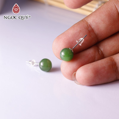Bông tai bạc hạt đá ngọc bích mệnh hỏa, mộc - Ngọc Quý Gemstones