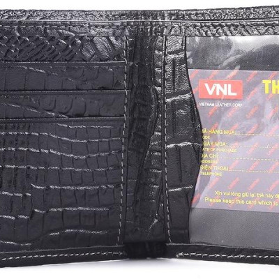 Ví nam da bò vân cá sấu  dáng ngang VNL0123D -màu Đen