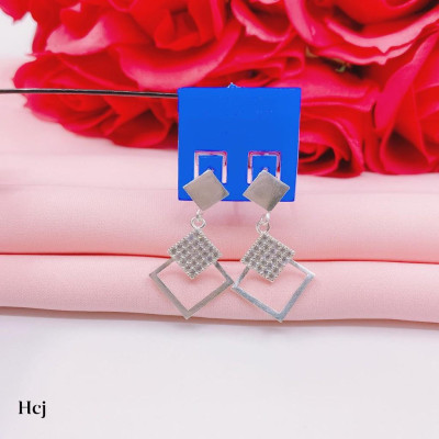Bông tai bạc khuyên bấm đá vuông chất liệu bằng bạc s925 MS0802