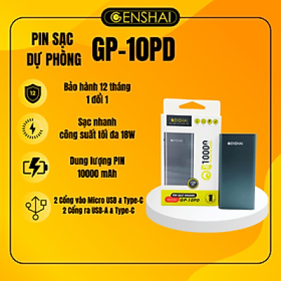 Pin sạc dự phòng hàng chính hãng Genshai GP-10PD 10.000mAh (Sạc nhanh PD & QC 3.0) | Bảo hành 12 tháng 1 đổi 1 | Made in Việt Nam