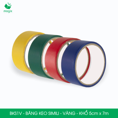 BKS1V - 6 cuộn băng keo Simili khổ 5cm x 7m - Vàng - Băng dính dán gáy sách, đóng cuốn
