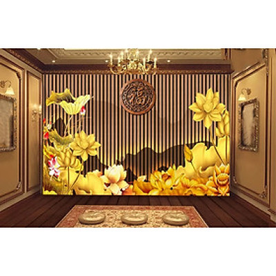 Tranh dán tường hoa sen vàng trang trí phòng khách phòng thờ sẵn keo ,dễ dán(có in theo kích thước yêu cầu)