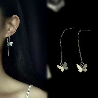 Đôi bông tai unisex dáng đứng phối cánh bướm cá tính xịn xò