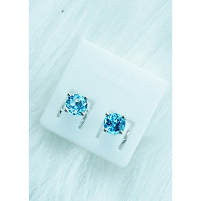 Bông tai đính đá Topaz xanh tự nhiên chuôi bạc