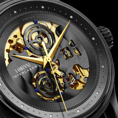 Đồng hồ nam chính hãng Lobinni L5025-1 Kính sapphire chống xước, Chống nước 50m, bảo hành 24 tháng, Máy cơ (Automatic), dây da đen xịn, máy lộ cơ