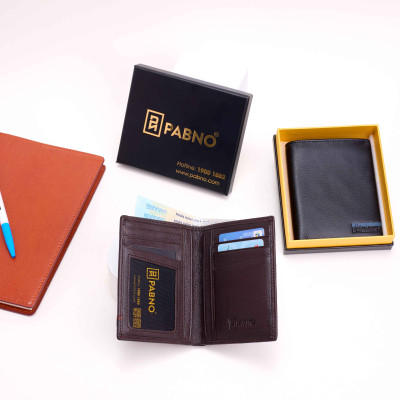 Ví Da Nam PABNO VF48 Dáng Đứng In Logo Nổi
