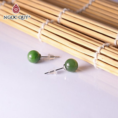 Bông tai bạc hạt đá ngọc bích mệnh hỏa, mộc - Ngọc Quý Gemstones