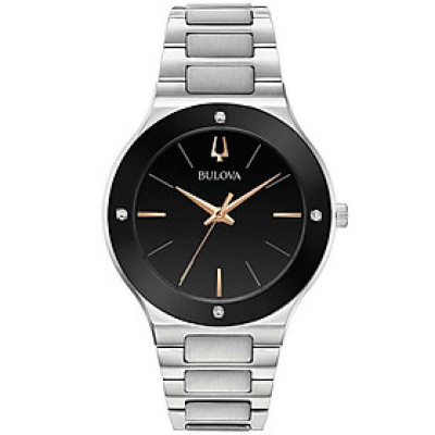 Đồng Hồ Nam Bulova Đính Kim Cương Dây Thép Không Gỉ 96E117 - Mặt Đen