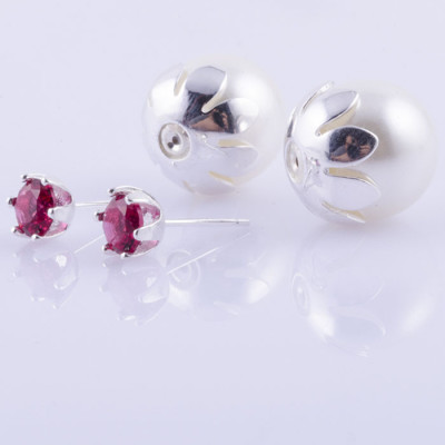 Bông tai nữ trang sức bạc Ý S925 Bạc Xinh Huệ Ngân- Hoa đá RYE140799