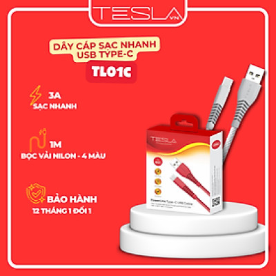 Cáp sạc USB to Type-C hàng chính hãng TESLA TL01C Nylon 1m | Bảo hành 12 tháng 1 đổi 1 | Made in Việt Nam