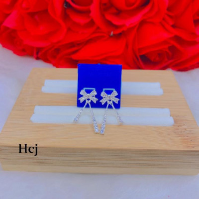 Bông tai bạc ta mặt nơ 2 tua MS77e