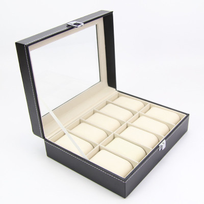 Hộp Đựng Đồng Hồ Nam Nữ 10 Ngăn Bọc Da Cao Cấp Có Mút Silicon Chống Xước Mặt Đồng Hồ - Hàng Chính Hãng MINIIN