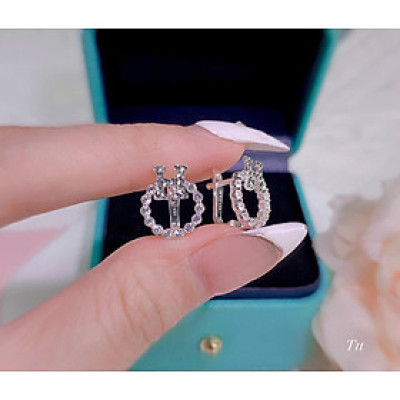 Bông tai bạc chữ H khoá bấm chất liệu bạc ta MS0075