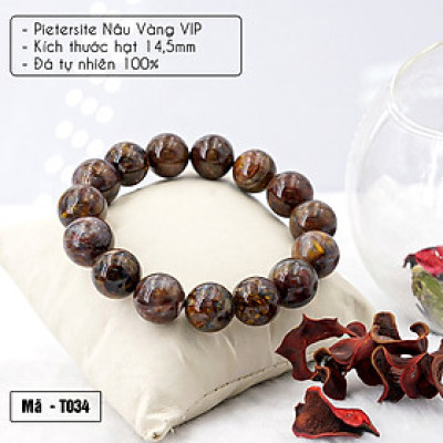 Vòng tay phong thủy Pietersite Nâu Vàng VIP 15mm