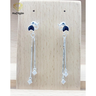 Bông tai bạc Ý 925 Huệ Ngân - Voi con đáng yêu dáng dài ZCE15111