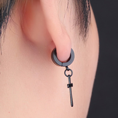 Bông tai kẹp thánh giá tòn ten BT380, Khuyên tai thánh giá kẹp thời trang unisex - Màu đen