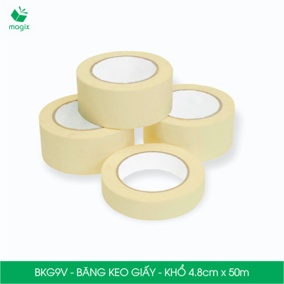 BKG9V - Block 6 cuộn băng keo giấy khổ 4.8cm x 50m - Băng dính giấy viết được, chặn màu sơn