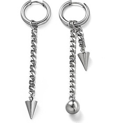 Đôi bông tai nam nữ bất đối xứng xích thả chóp thả bi cool ngầu