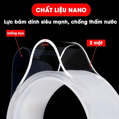 Băng keo dán nano 2 mặt siêu dính trong suốt dày 1mm dài 3m , 5m rộng 2cm , 3cm , 5cm - Hàng chính hãng