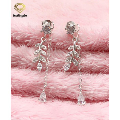Bông tai bạc Ý 925 Huệ Ngân - Lá ô liu dáng dài RYE141086