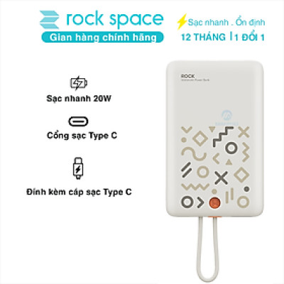 Pin sạc dự phòng sạc nhanh PD 20W ROCKSPACE P28 10.000 mAh Magnetic PD tích hợp cáp sạc nhanh - Hàng chính hãng bảo hành 12 tháng